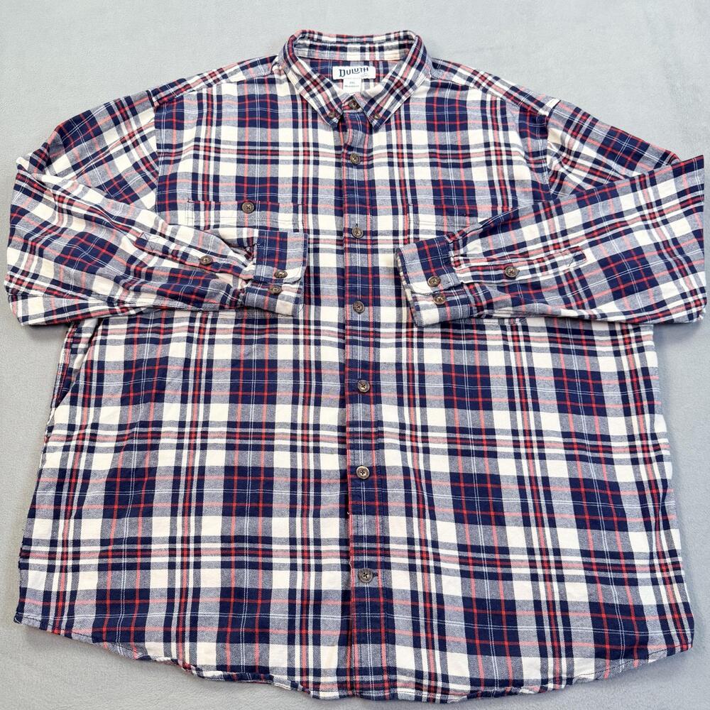 Duluth Trading Co Shirt Mens 2XL Blue Red Plaid Flannel Long Sleeve Button Front